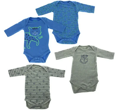 4er Set Baby Langarm Body Strampler Bio Baumwolle Pyjama Junge Katze Affe 62 68