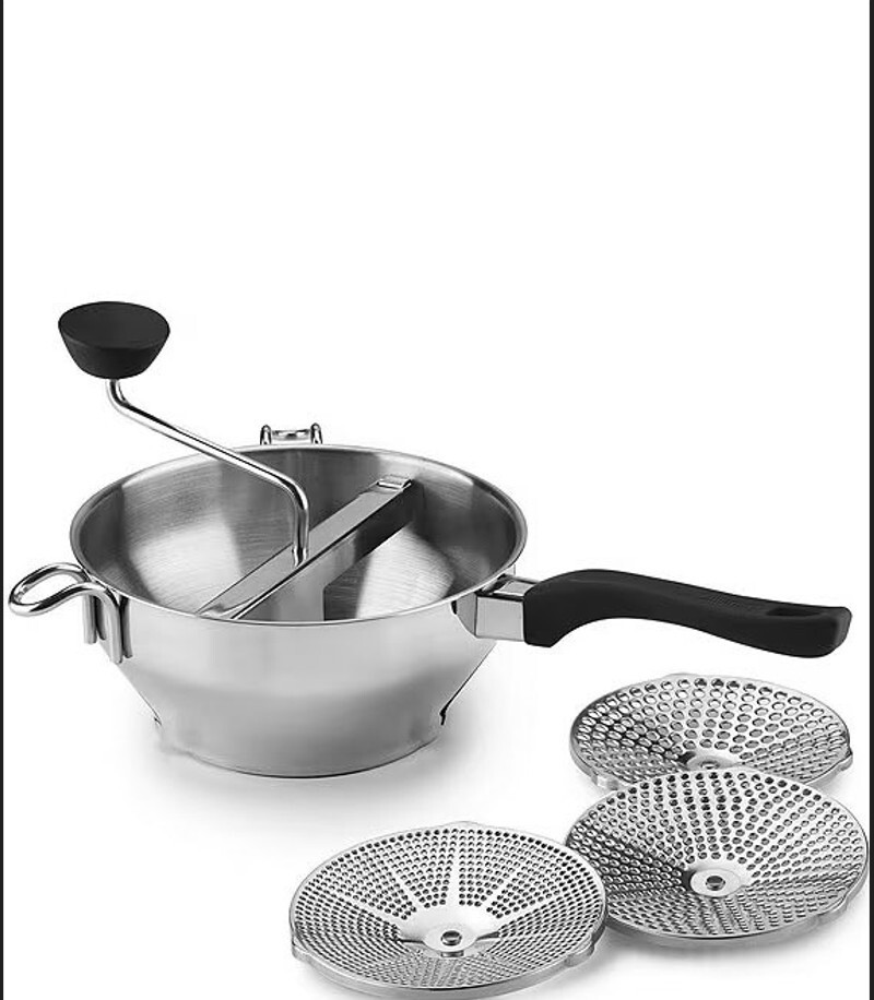 Food Mill, Stainless Steel Food Mill, 2.3 Qt capacity, Black & Silver