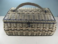 Large Vintage Sewing Basket Box - Wicker  - Japan - Storage - 16" X 11" X 8"