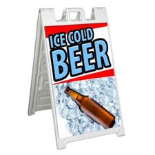 ICE COLD BEER Signicade 24x36 Aframe Sidewalk Sign Banner Decal DRINKS BEVERAGES