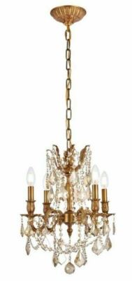 Foyer Dining Room French Gold Golden Teak Crystal Chandelier 4 Light Fixture