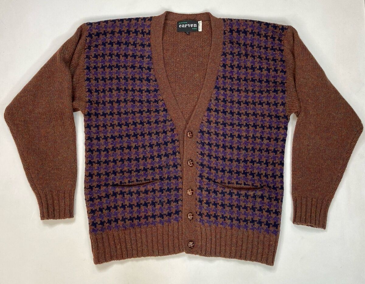 VINTAGE Carven Shetland Wool Knit Cardigan Sweater Men Large VINTAGE Carven Shetland Wool Knit Cardigan Sweater Men Large