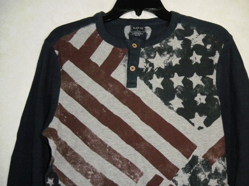 Camicia termica Henley SGR uomo L blu stelle sbiadite righe manica lunga - Foto 7 di 8