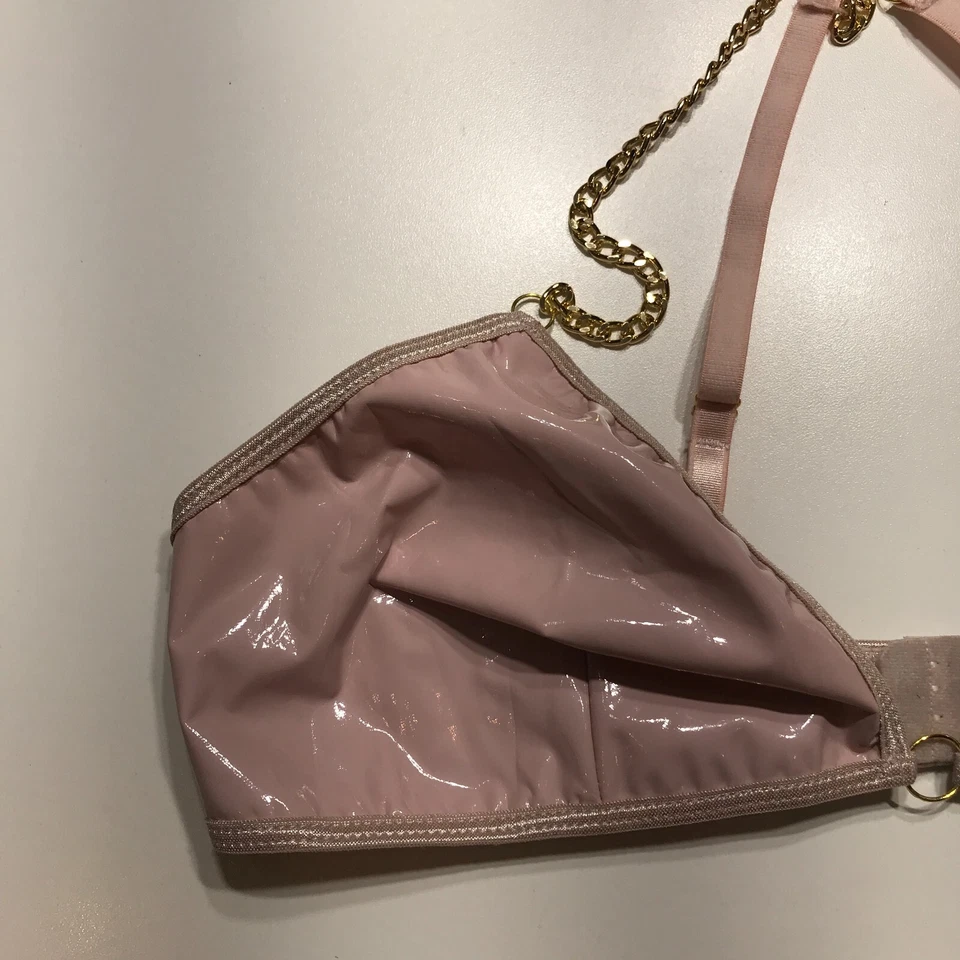 Avid Love Sexy Bra Top Womens Large Pink Faux Leather Chain Strap Clubwear - Изображение 3 из 4