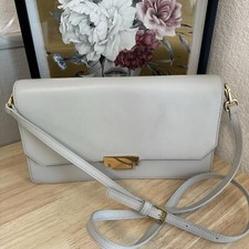 ECCO Genuine Leather Gray & Gold Large Crossb...