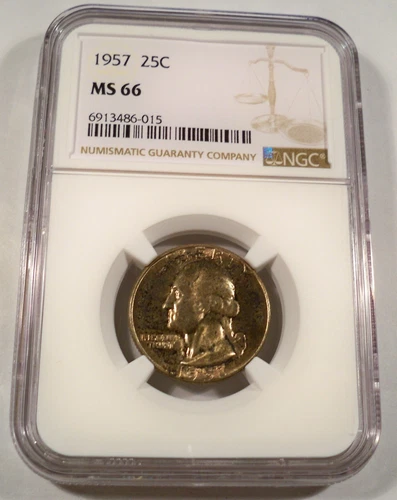 1957 NGC MS66 WASHINGTON QUARTER AMAZING RAINBOW TONE SILVER 25c MS 66