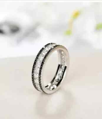 2Ct Lab Created Diamond 14K White Gold Plated Eternity Wedding Band Ring Silver