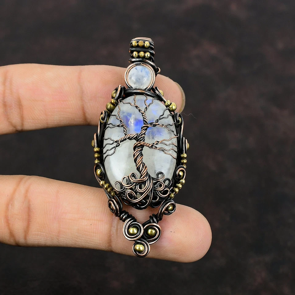 Подвеска Rainbow Moonstone Copper Mom Gift Wire Wrapped Tree Of Life 2,76 дюйма - Изображение 3 из 4