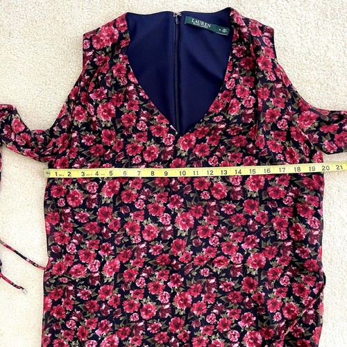 NEW Lauren Ralph Lauren Midi Dress V-Neck Sz 8 Floral Cold Shoulder Chiffon Zip - Picture 10 of 13