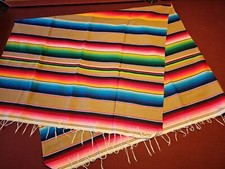 Vintage Mexican Serape Blanket Hand Woven Multicolor Stripes 47"x78"