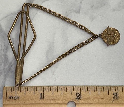 Vintage Gold Tone Navy Tie Clip Chain Anchor With Wings Pendant XO-54 - Picture 2 of 6