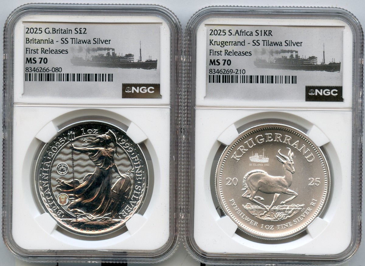 2025 Britannia Krugerrand 1 Oz Silver NGC MS70 SS Tilawa
