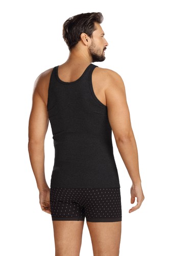 Canottiera uomo COMTE confezione da 2 magliette smanicate cotone a costine sottili nera taglia 6/L - Foto 3 di 3