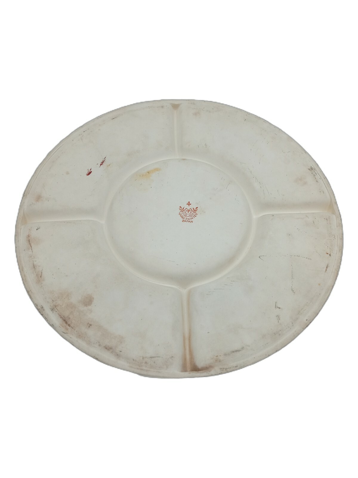 Antique Divided Serving Dish Platter Bright Orange Handpainted Floral