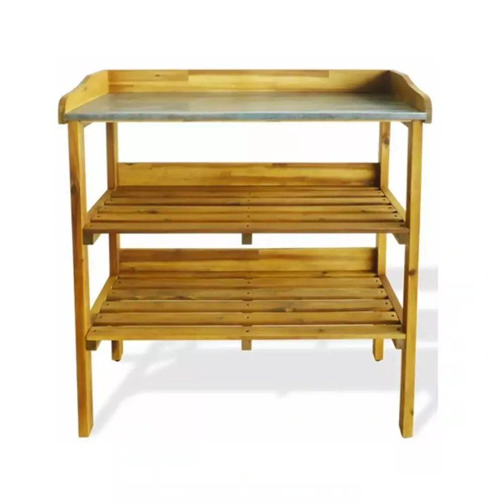 Potting Bench With 2 Shelves Solid Acacia Wood And Zinc eBay