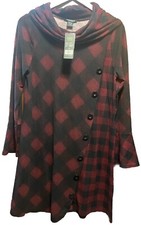 Robert Louis NWT Women's Size Small Sweater Dress Buffalo Plaid Cowl Neck