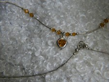 0.925 Sterling Silver gold stone HEART YOUNG LADIES 15" LIQUID STERLING NECKLACE