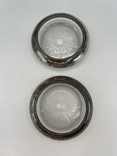 Vintage Crystal Silverplate Coasters Set Of 2 Ashtrays Trinket Dish Starburst