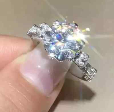 2Ct Lab Created Diamond Solitaire Accents Engagement Ring 14k White Gold Plated
