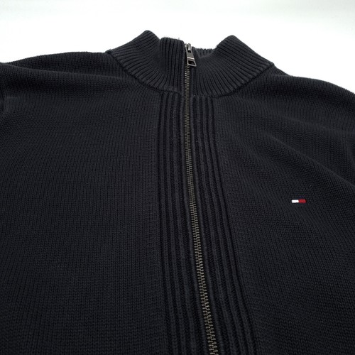 Maglione Vintage Tommy Hilfiger Uomo Con Zip Completa Nero Cotone Ws8 Taglia L - Foto 7 di 8