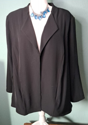 3X  LOGO by Lori Goldstein Black Tricotine Open Front Blazer with Ruffle Pockets
