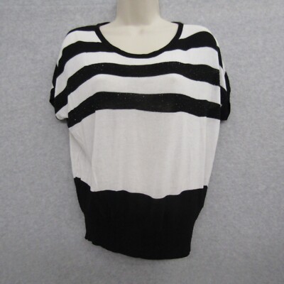 VILA Womens Top Shirt Blouse Size M Black White Short Sleeve Knit Pullover