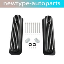 Aluminum Tall Finned Black Valve Covers W Center Bolt For Sbc 5.0l 5.7l 1987-97