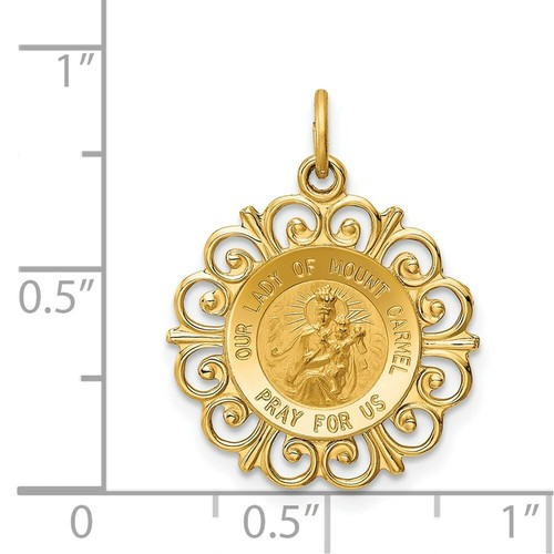 14K Yellow Gold Our Lady of Mt. Carmel Medal Charm 19mm width - 第 3/5 張圖片