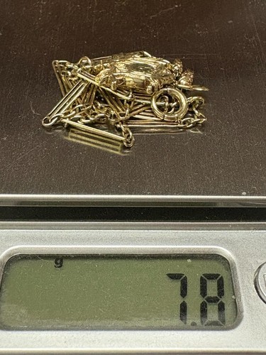 MENS RETRO ANTIQUE 14K GOLD FANCY LINK POCKET WATCH CHAIN, CUCKOO CLOCK FOB - Picture 13 of 13