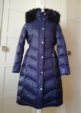 Karl Lagerfeld Paris Navy Blue Quilted Women's Hooded Down Puffer Jacket Size M