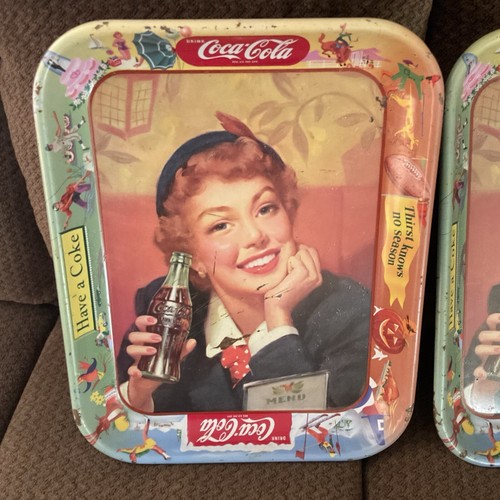 2 Vintage Coca-Cola Trays Original 1953 "Thirst Has No Season" serving tray COKE - Picture 2 of 7
