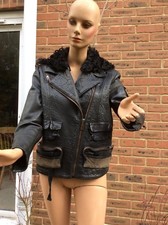 Acne Pebbled Leather Star 1 Jacket With Shearling Hood, Size 40, Fits Uk12