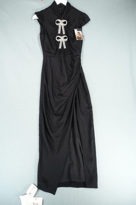 Self Portrait Kleid Damen 6 schwarz Abend Midi Kristall Schleife Verzierung Drapierung Schlitz