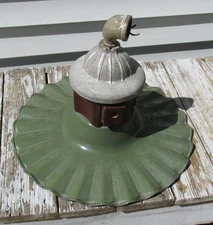 VTG GREEN PORCELAIN RADIAL WAVE 20” SHADE GAS STATION/ STREET LIGHT