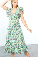 NEW THML Evan Floral Flutter Sleeve Poplin Midi Dress Large