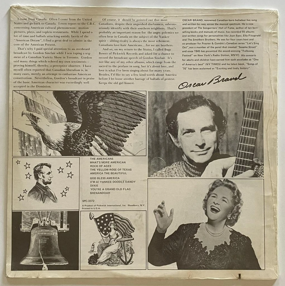 The Americans Oscar Brand Narrates Today's Song of Patriotism LP SEALED NOS - Image 2 of 3