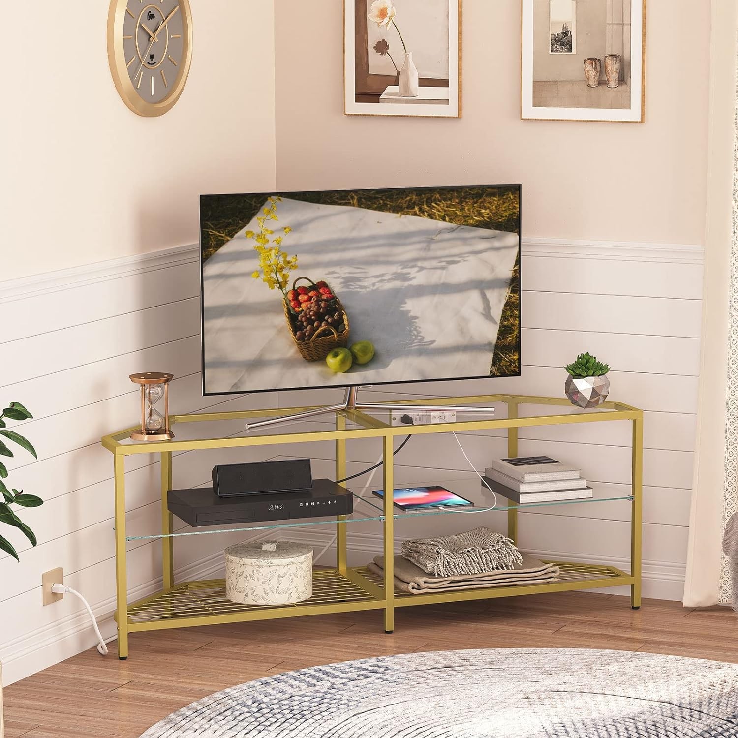 W/ Power Outlet Tvs Up To 60" Modern 55" Corner Tv Console T