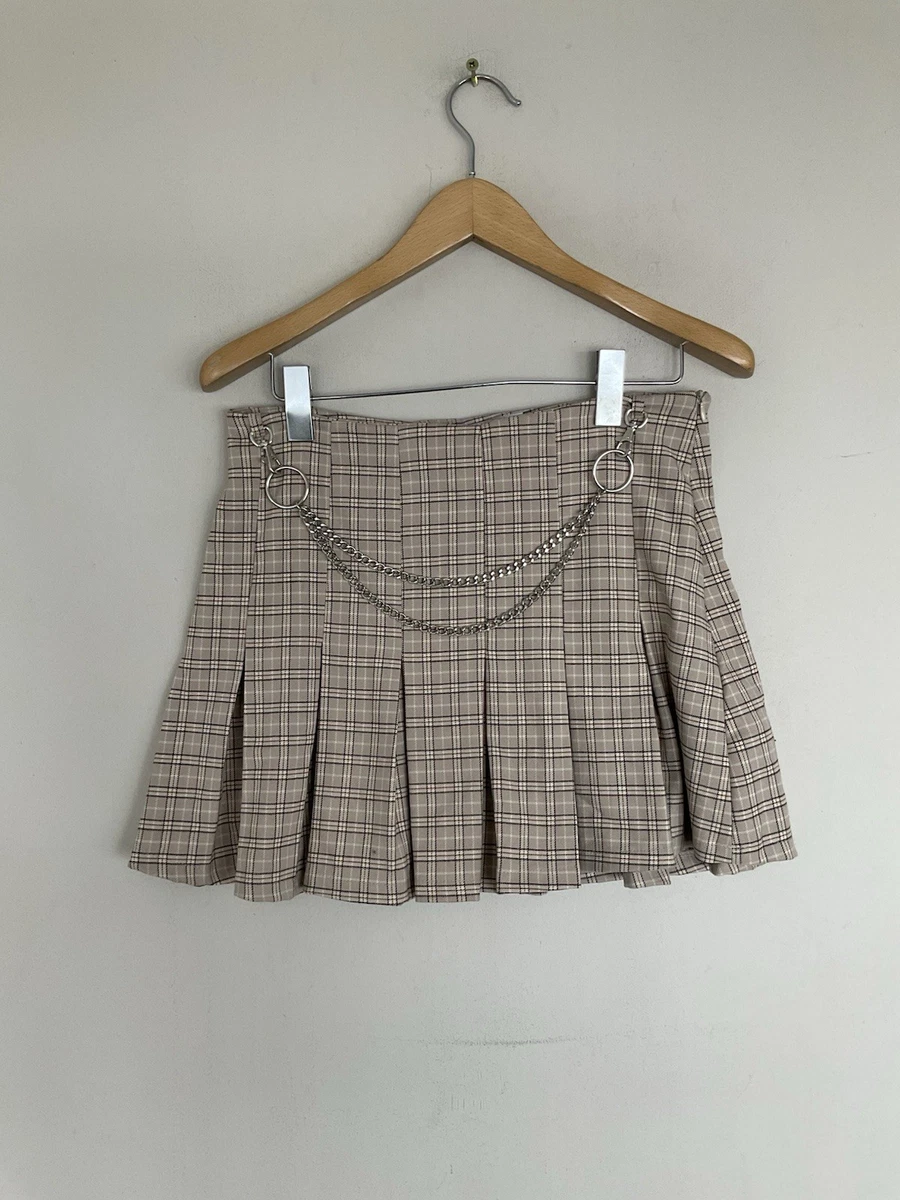 Minifalda plisada a cuadros gingham marfil Bershka Y2K talla L
