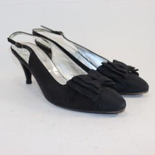 Vintage Garolini Black Satin Slingback Pumps   Size 9.5AA, Bow Detail