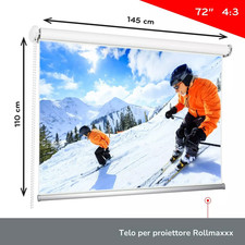Telo per Proiettore Schremo 72" Pollici Proiezione Avvolgibile 4:3 145x110 cm