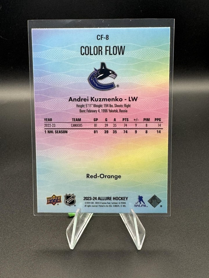 2023-24 Upper Deck Allure #CF-8 Andrei Kuzmenko Color Flow Red-Orange ...