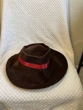 Borsalino vintage Soft Felt Brown Hat With Red Ribbon Band Made In Italy