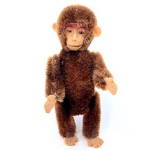 Schuco Tricky Monkey Yes No Mini Mohair Plush on Metal 1950s 5in 12cm Vintage