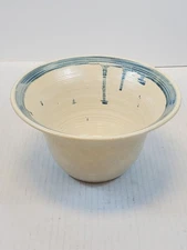 Art Pottery Bowl Pierced Blue On White Mixing Bowl Vintage Handmade Signed 
