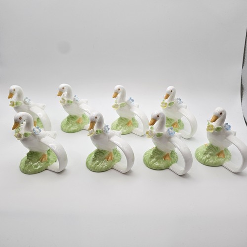 8 Vintage Ręcznie malowany Porcelana Kaczka Gęś Serwetka Pierścień Kwiat Wielkanoc Wiosna - Zdjęcie 1 z 8