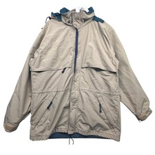 Vintage Eddie Bauer Gore-Tex Windbreaker Hooded Jacket Mens XL Beige Green