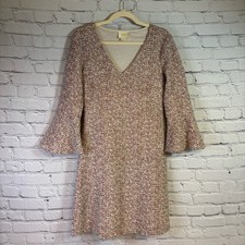 Maeve Anthropologie Pink & Cream Tweed V-Neck Dress Size Small U0415