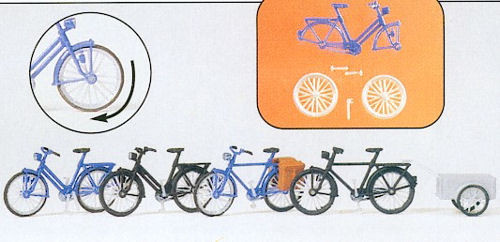 Preiser 17161 Bicycles (Pk4) & Trailer Kit Unpainted Figures HO Gauge