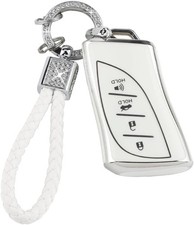 PIFOOG for Lexus Key Fob Cover Bling Keychain TPU Car White and Silver Edge