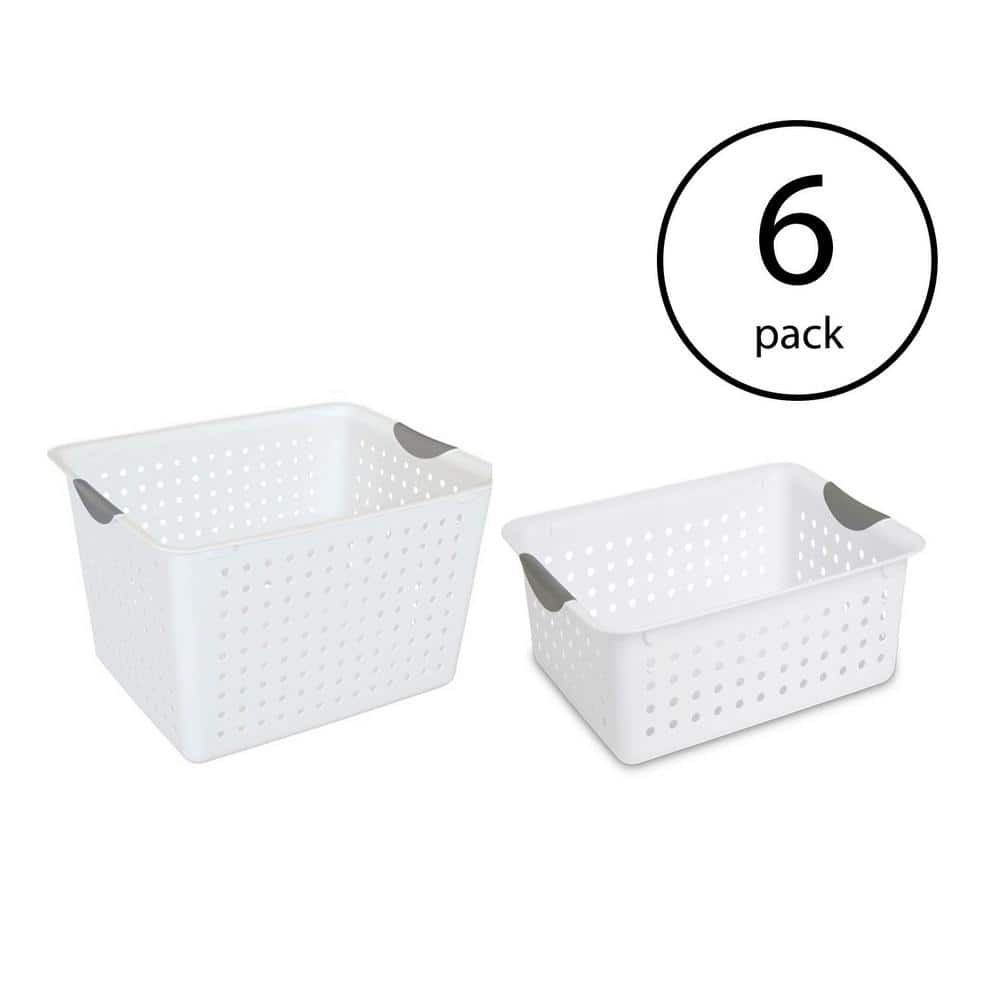Deep & Medium Ultra Plastic Storage Bins Organizer Basket Set 6-Pack